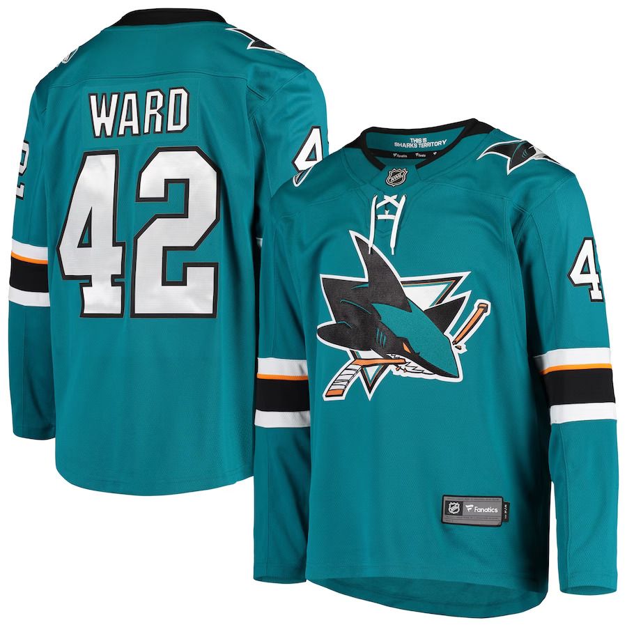 Men San Jose Sharks 42 Joel Ward Fanatics Branded Teal Breakaway Home Player NHL Jersey